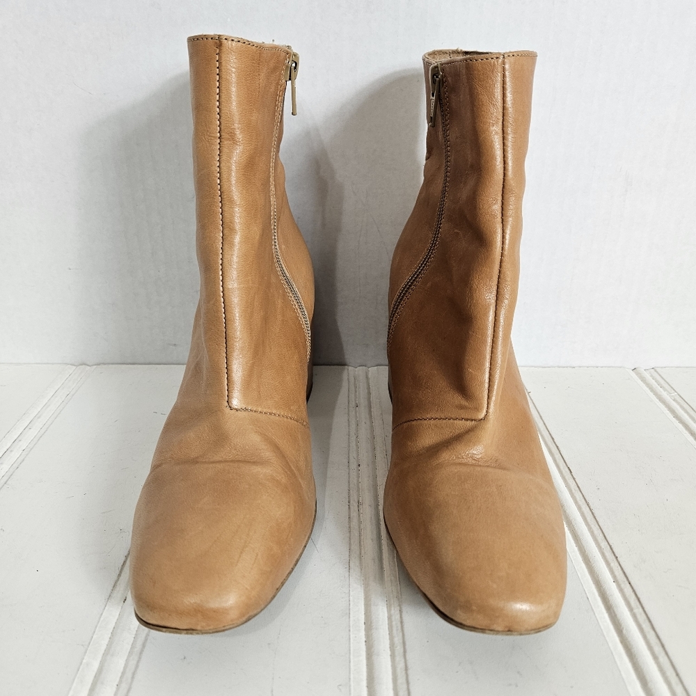 Free People Leather Mid Calf Block Heel Booties Women’s Size 39 Sienna Brown - Picture 3 of 16